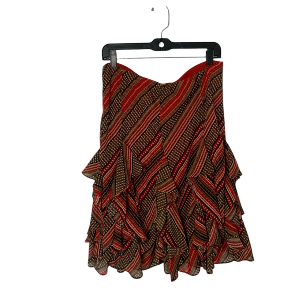 Lauren Ralph Lauren Medium Tiered Ruffle Detail Red & Brown Pull On Skirt